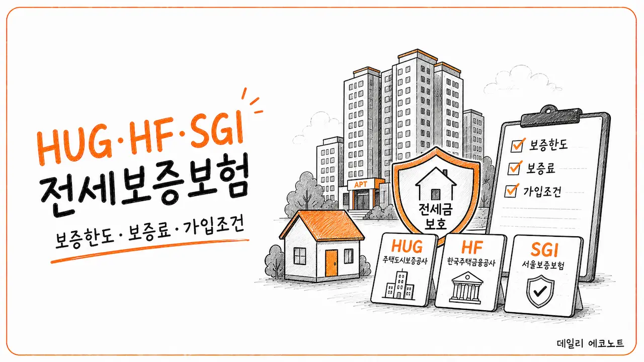 HUG·HF·SGI 전세보증보험을 묘사하는 일러스트