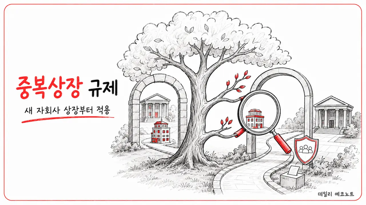 기존 상장 자회사는 유지되고 새 자회사가 열린 관문에서 주주보호 심사를 받는 일러스트